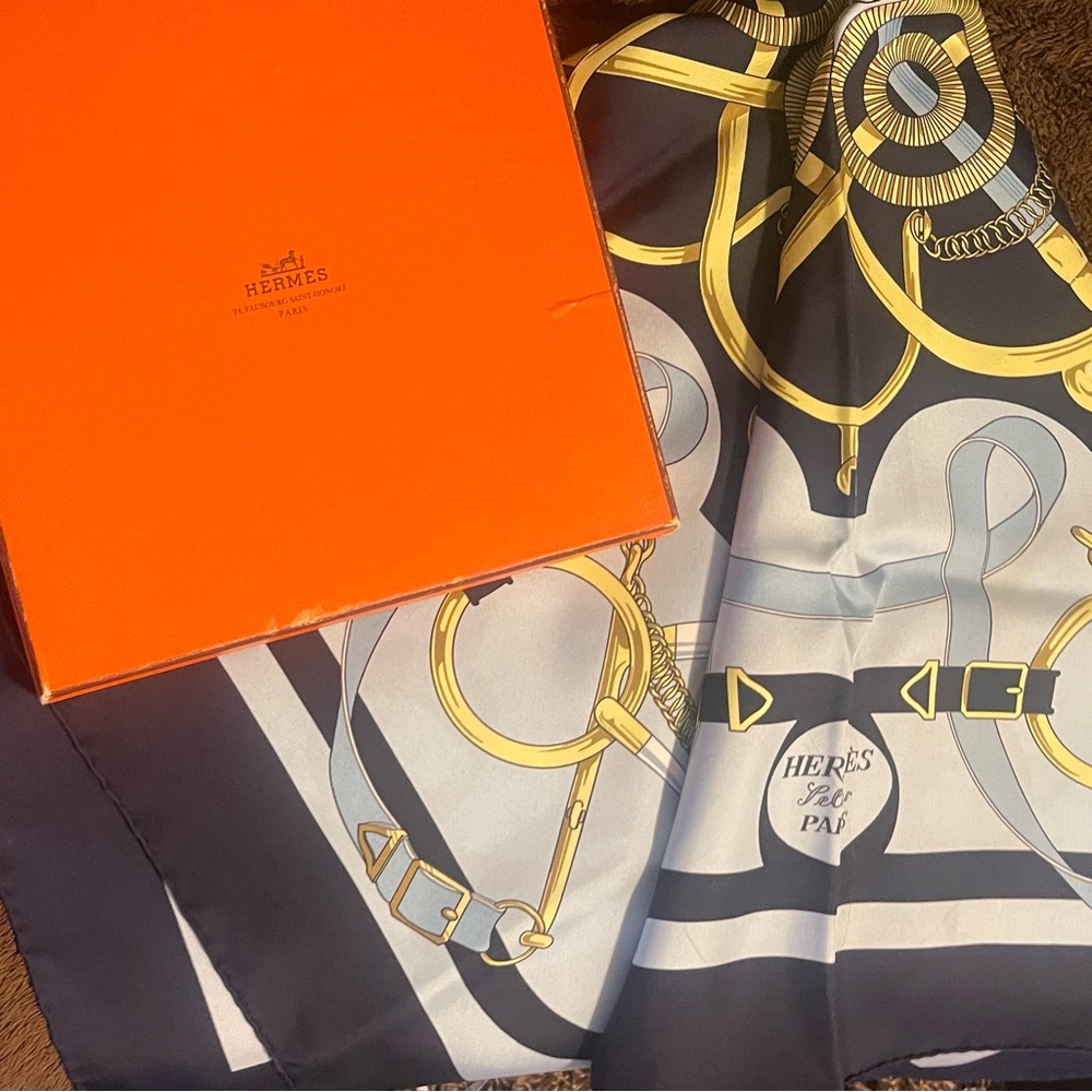 Hermes La Maison Scarf - Black, Gold, and Gray